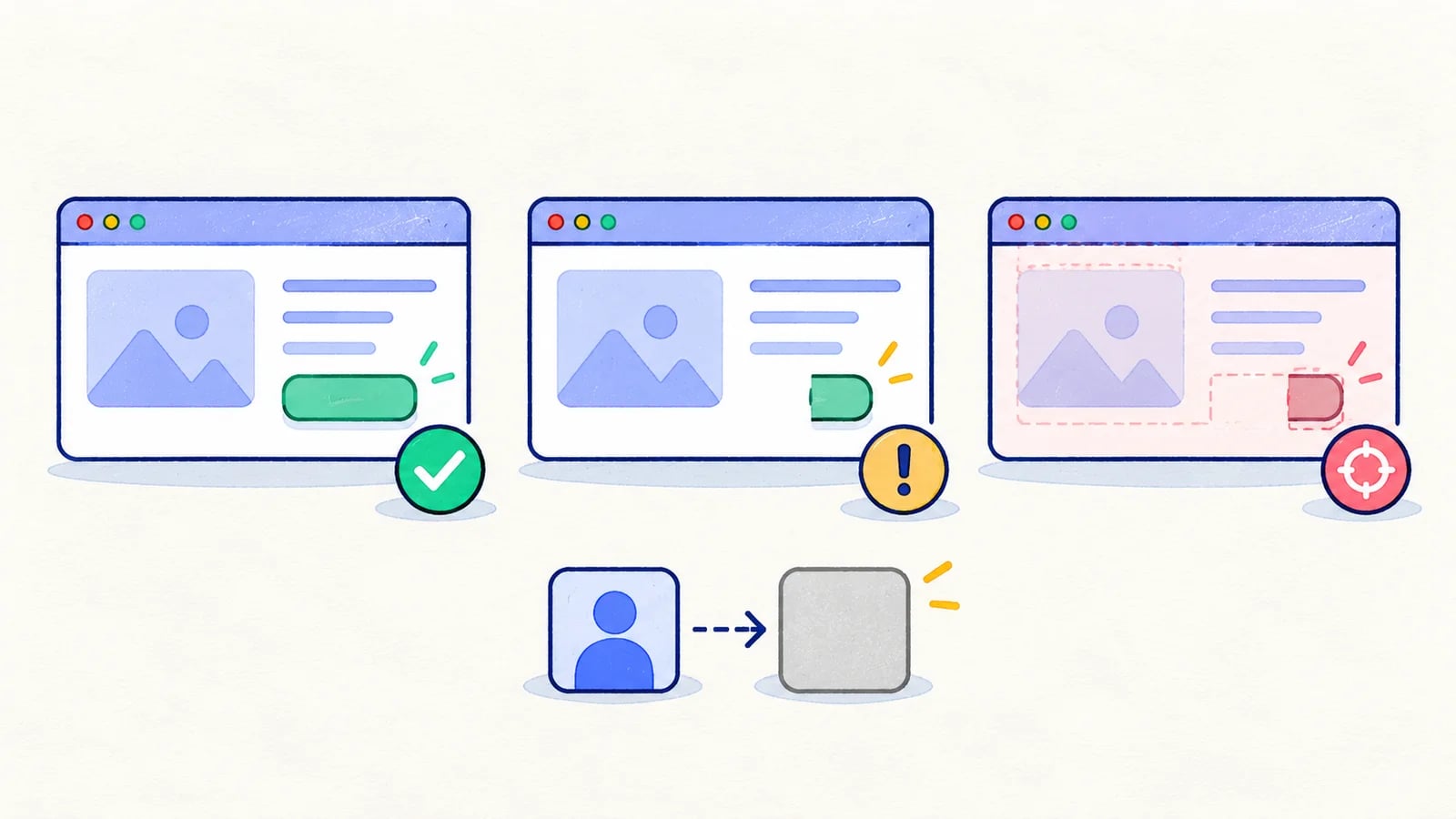 Matched baseline and current layouts reveal a clipped action in a separate difference view.