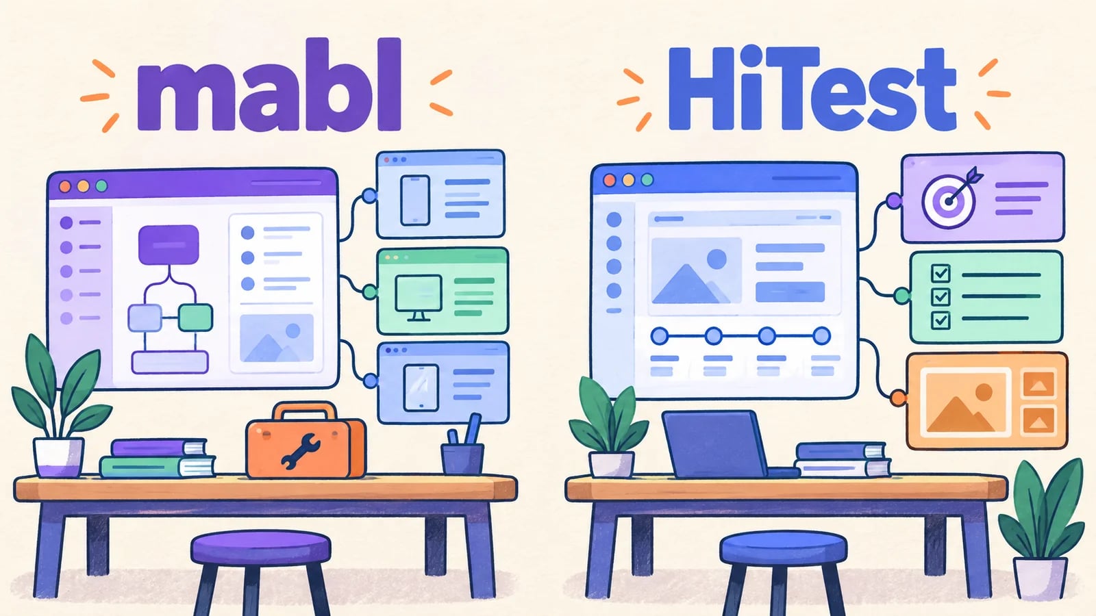 mabl and HiTest testing workspaces shown side by side.