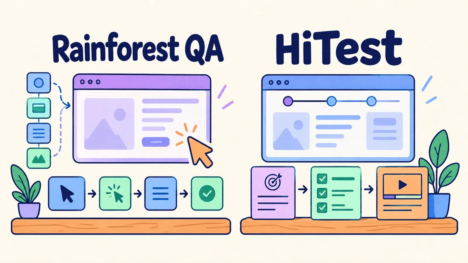 Rainforest QA and HiTest testing workspaces shown side by side.