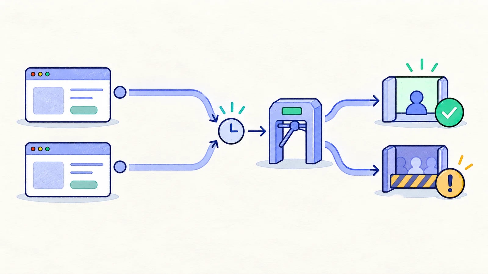 Two browser sessions compete for one remaining member slot, with one successful and one blocked outcome.