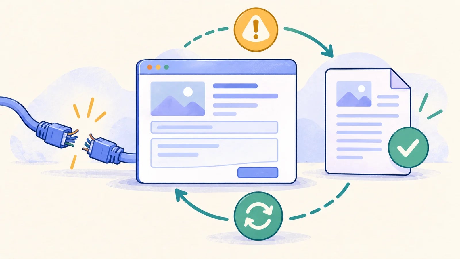 A browser form preserves its draft through a network interruption and reaches a single saved result after recovery.