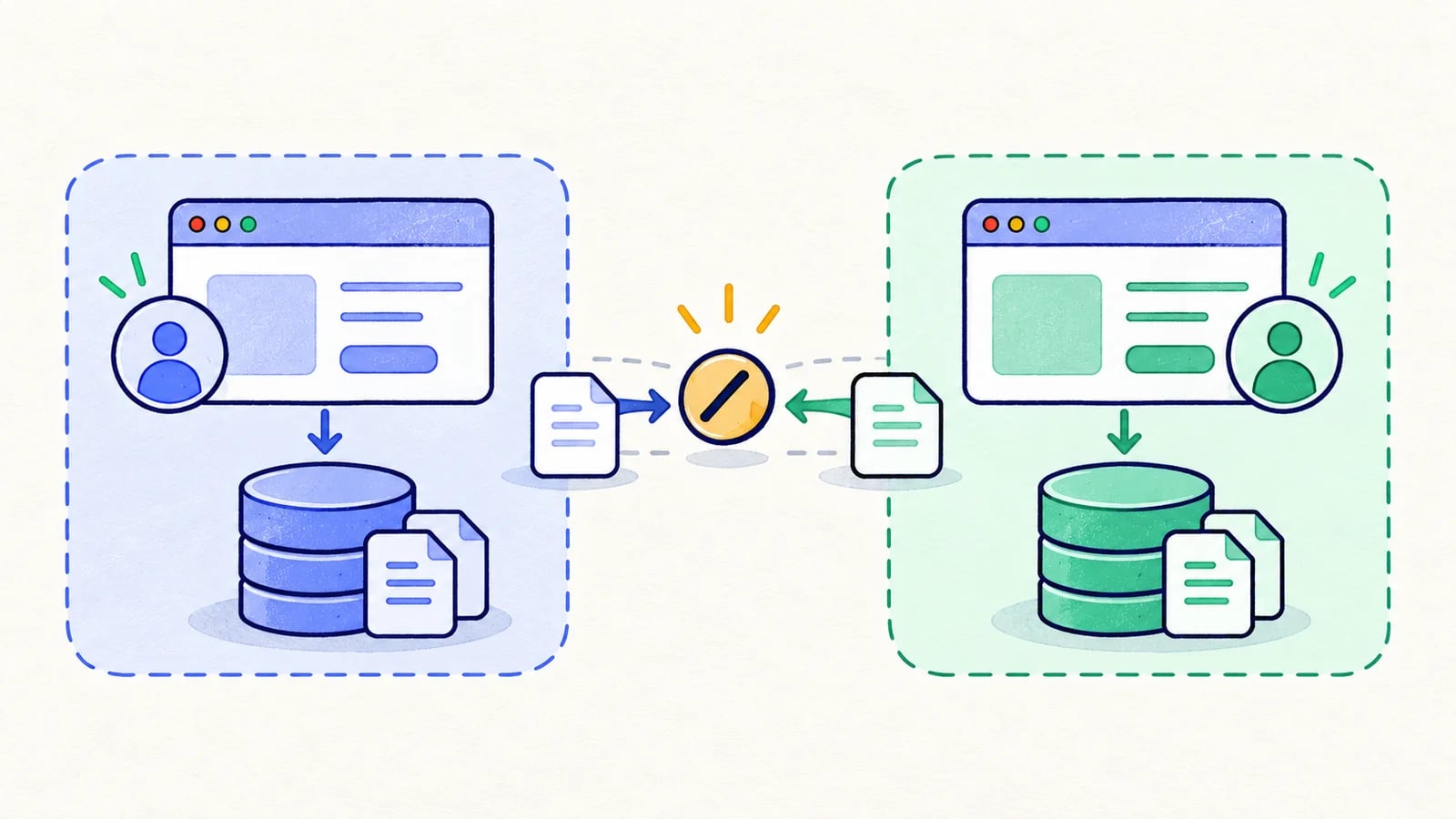 Two test lanes each have an independent browser session and their own backend data compartment.