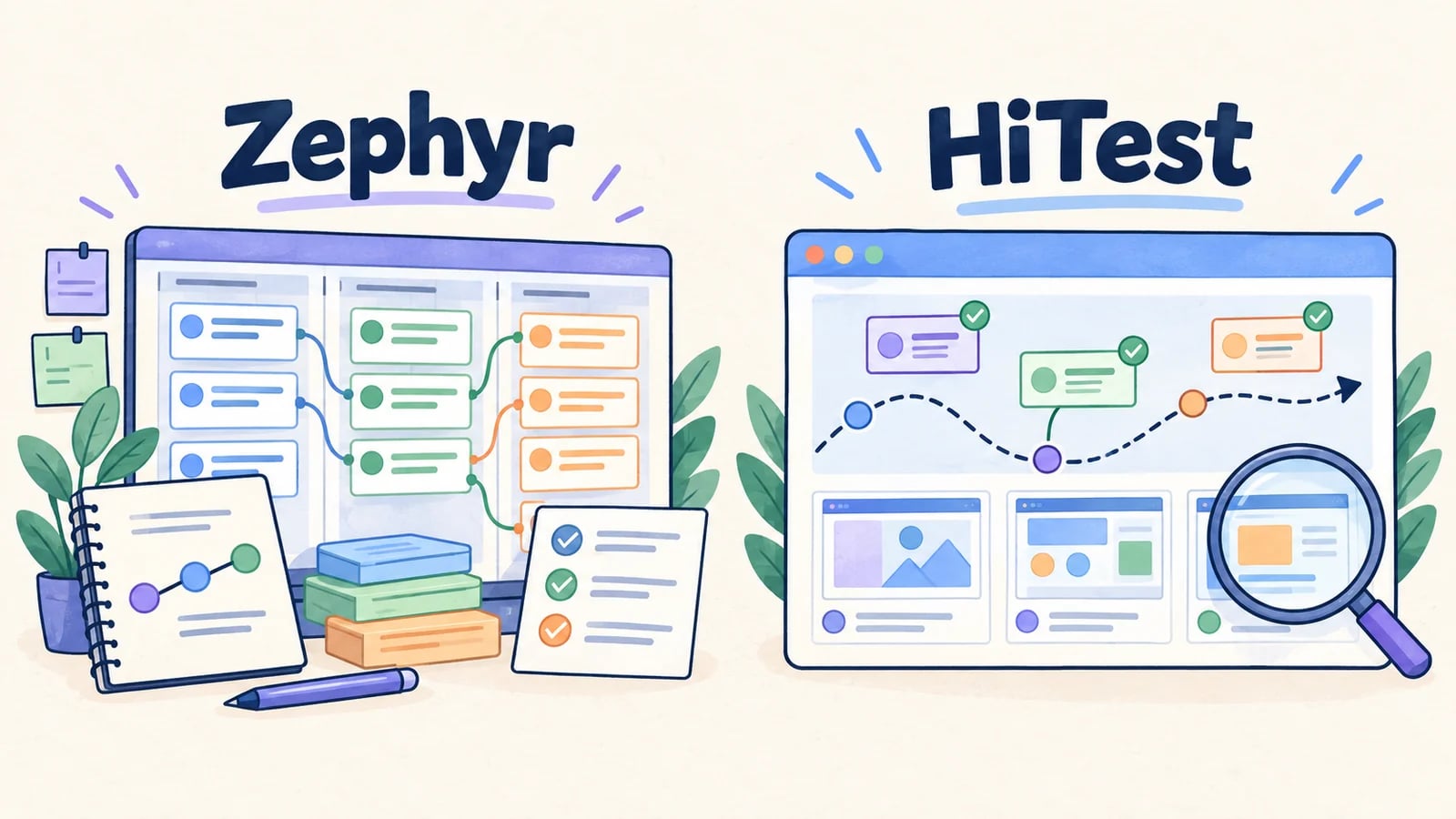 Zephyr and HiTest testing workspaces shown side by side.